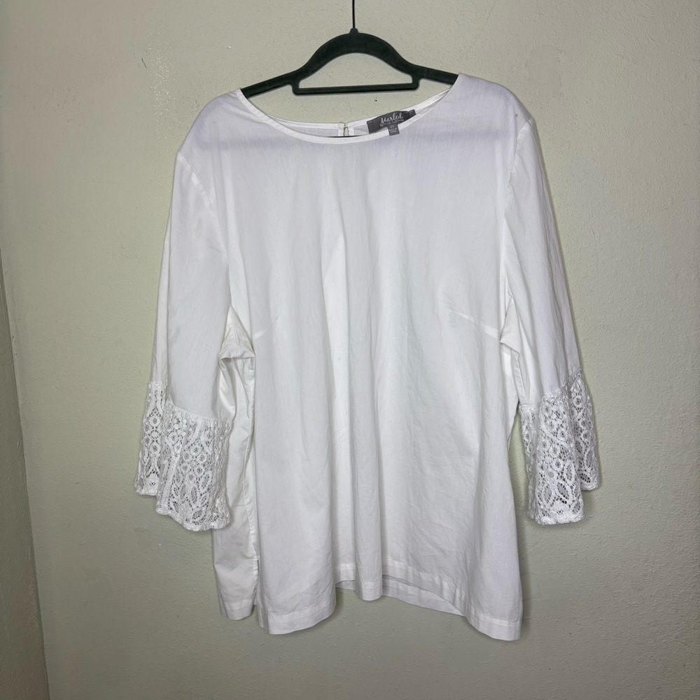 Like New Marled White Blouse with Lace Sleeves Size 2x
